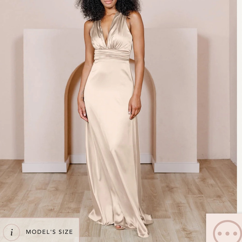 Revelry Dylan Champagne Gold Satin bridesmaid dress